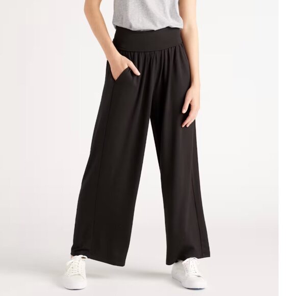Quince Pants - Quince Black French Terry Modal Wide Leg Pants XS